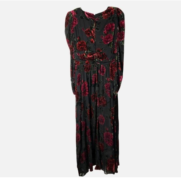 Rachel Parcell Burnout Velvet Maxi Dress V-Neck Gown Black Red Size 6 *READ FLAW - Picture 5 of 10